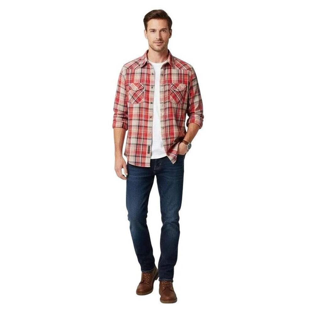 Paper Denim & Cloth Men's Red Plaid Snap Button Long Sleeve Shirt Size‎ Large